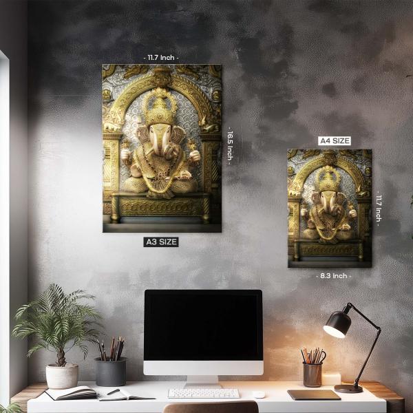 Shree Mahaganapati: The Golden Remover of Obstacles Metal Poster