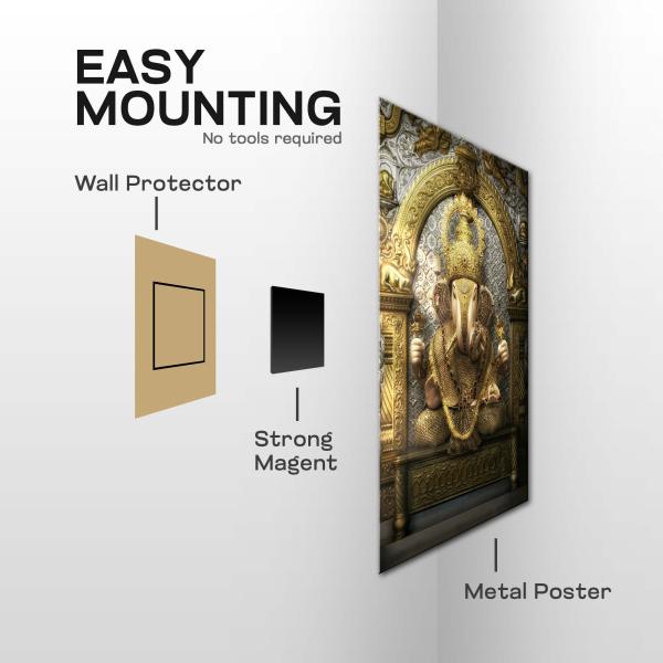 Shree Mahaganapati: The Golden Remover of Obstacles Metal Poster