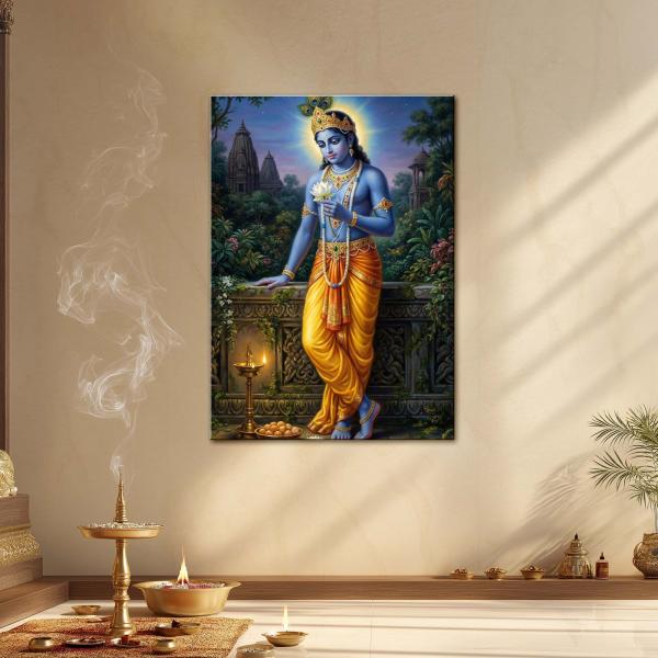 Shri Krishna: The Lotus-Bearing Lord of Divine Grace | Celestial Bhakti Metal Poster
