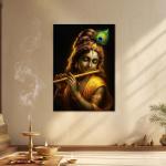 Shree Krishna: The Golden Flute of Eternal Bliss | Divine Celestial Metal Poster