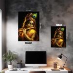 Shree Krishna: The Golden Flute of Eternal Bliss | Divine Celestial Metal Poster