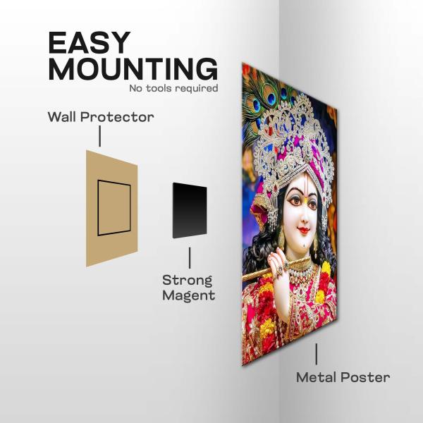 Shri Krishna: The Eternal Flute Bearer of Divine Love | Sacred Metal Poster