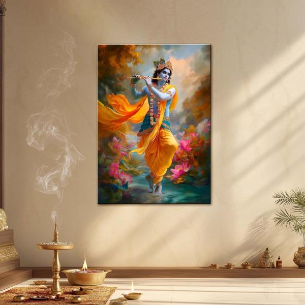 Shree Krishna Venu-Nritya: The Dancing Flute of Eternal Bliss | Divine Metal Poster