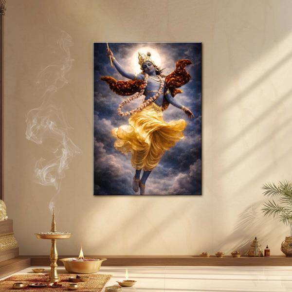 Lord Krishna: The Divine Cosmic Dancer | Sacred Metal Poster