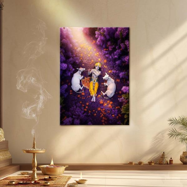 Krishna: Divine Lavender Meadow Tranquility Edition Metal Poster