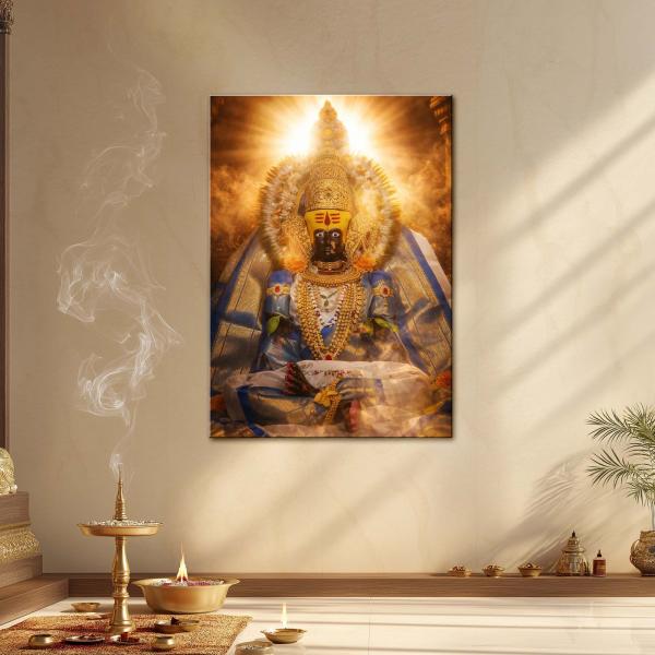Maa Ambabai (Mahalakshmi of Kolhapur): The Radiant Throne of Shakti & Dharma | Divine Metal Poster