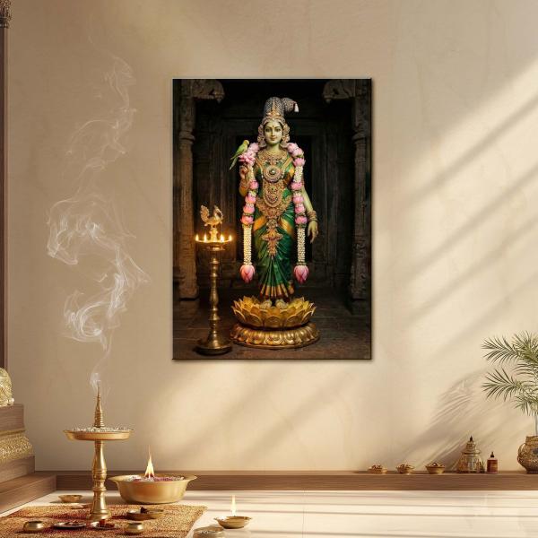 Devi Madurai Meenakshi: The Emerald Queen of Compassion, Power & Sacred Union | Divine Temple Metal Poster