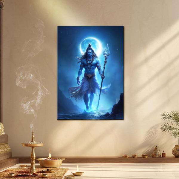 OH MY GOD – Mahadev: Cosmic Blue Aura Metal Poster
