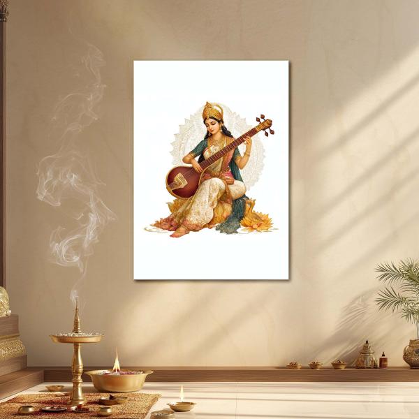 Maa Saraswati: Empress of Wisdom, Music & Pure Consciousness | Divine Metal Poster