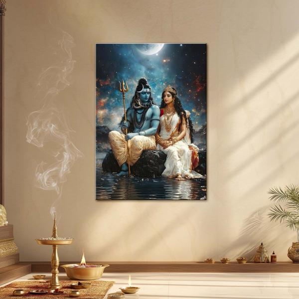 Shiva–Parvati: Eternal Union of Stillness & Shakti | Celestial Divine Metal Poster
