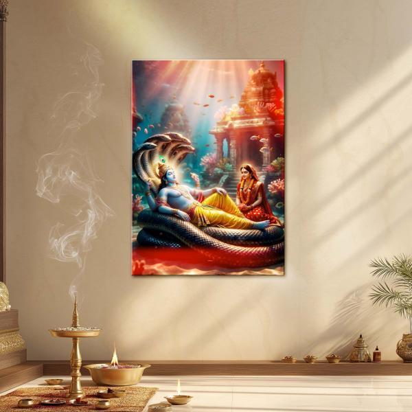 Vishnu Lakshmi: The Cosmic Ocean of Serenity Metal Poster