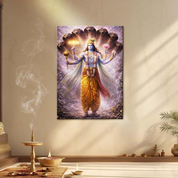 Sheshashayi Vishnu: Supreme Preserver of the Cosmos Metal Poster